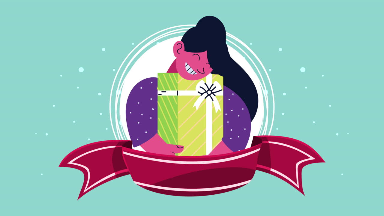 여인과 선물과 함께 메리 크리스마스 애니메이션