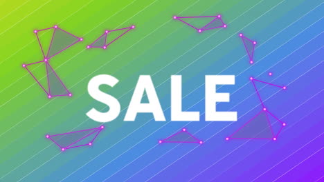 animación del texto de venta a través de una red de conexiones en un fondo colorido.