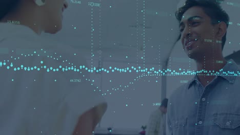 Statistical data processing against diverse office colleagues discussing at office