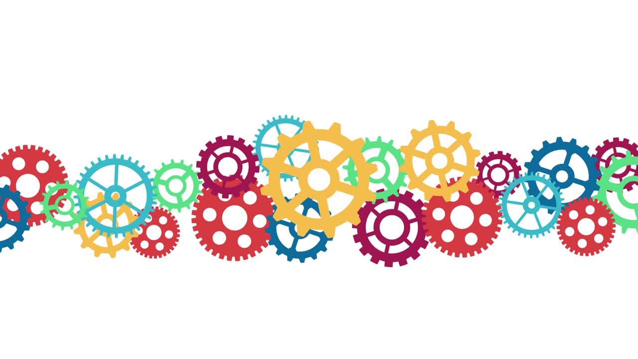 engranajes de color concepto de cooperación empresarial. fondo de movimiento industrial bucle sin costuras. esquema abstracto de buen trabajo en equipo.