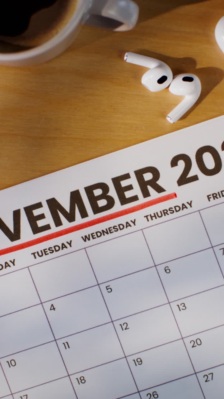 November 2023 Calendar with Coffee and AirPods