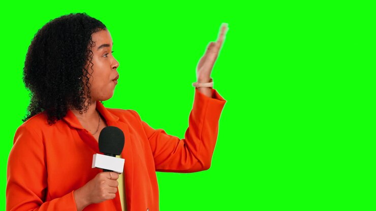 Gesto su schermo verde, volto di donna