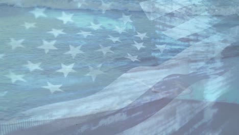 Composición-Digital-De-Ondear-La-Bandera-Estadounidense-Contra-El-Procesamiento-De-Datos