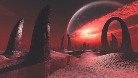 paisaje de atardecer rojo alienígena