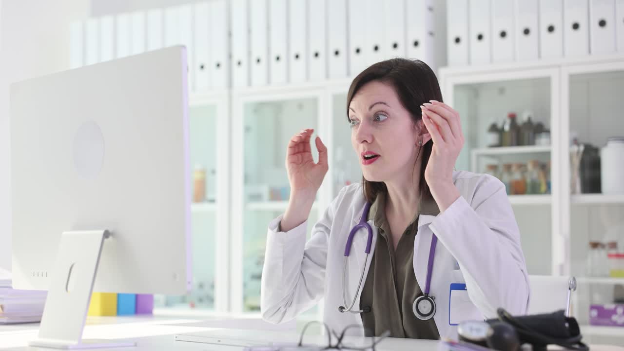 Stressed Doctor in Front of Computer