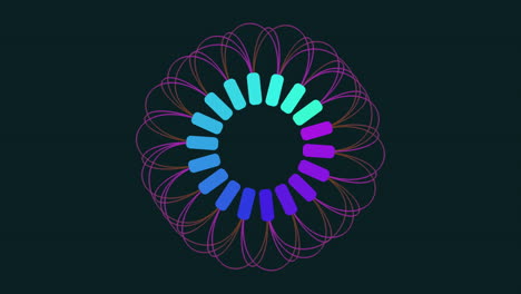 las líneas dinámicas en espiral vibrantes en púrpura, azul y rosa crean un flujo llamativo