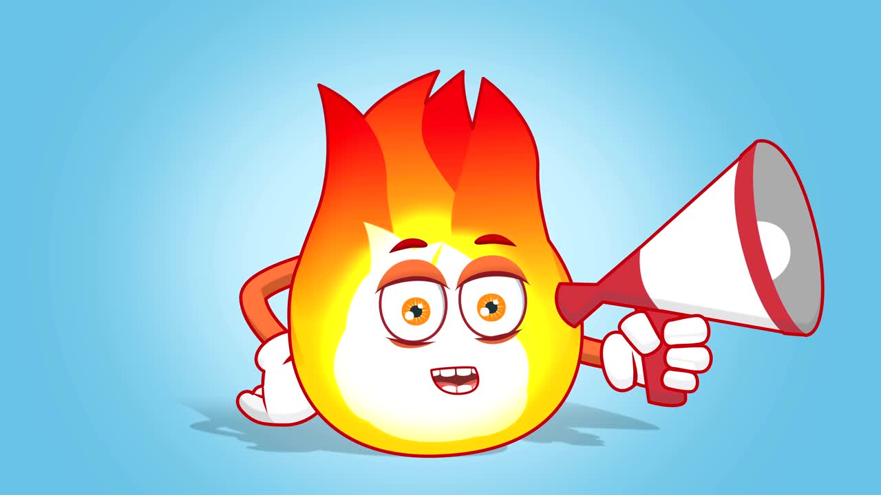 만화 불 불꽃 스피커 얼굴 애니메이션 알파 매트와 함께 메가폰으로 이야기