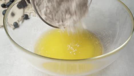 closeup of flour and melted butter, baking food preparation