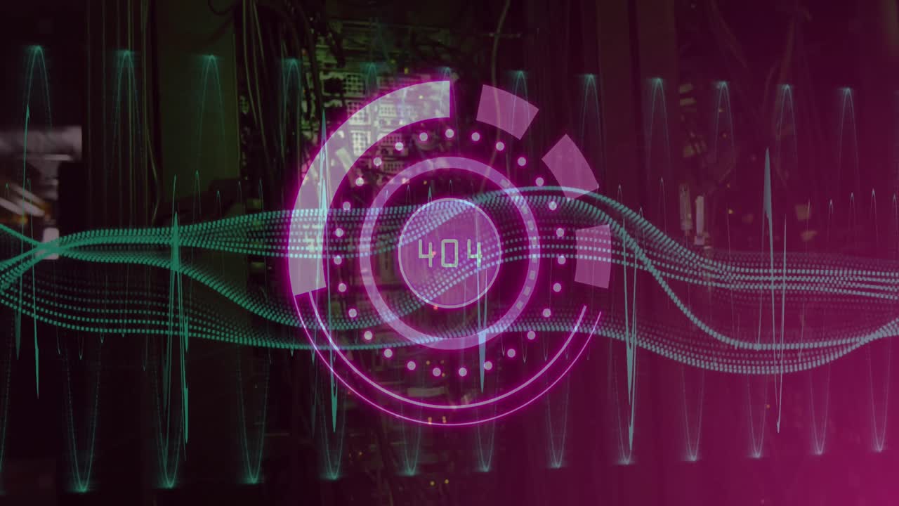 animación del escaneo del alcance con procesamiento de datos sobre la sala del servidor