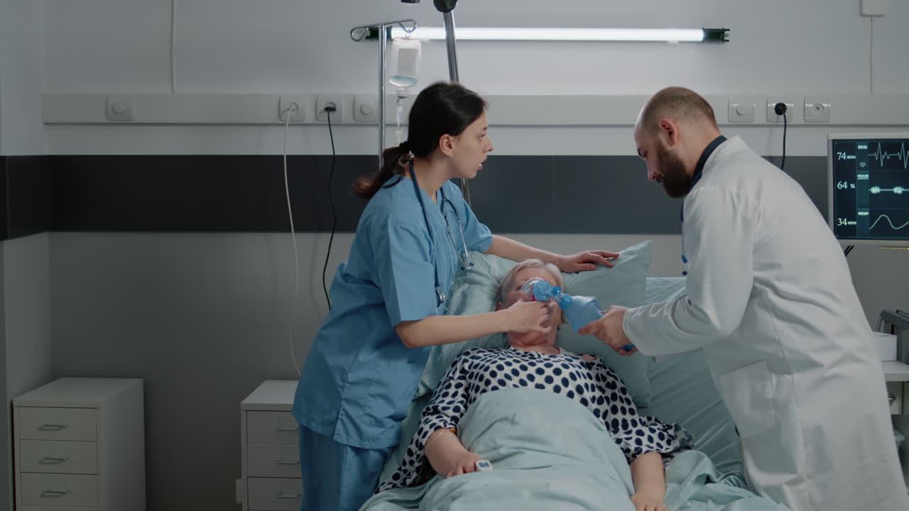 Sick woman asking for assistance from medical team