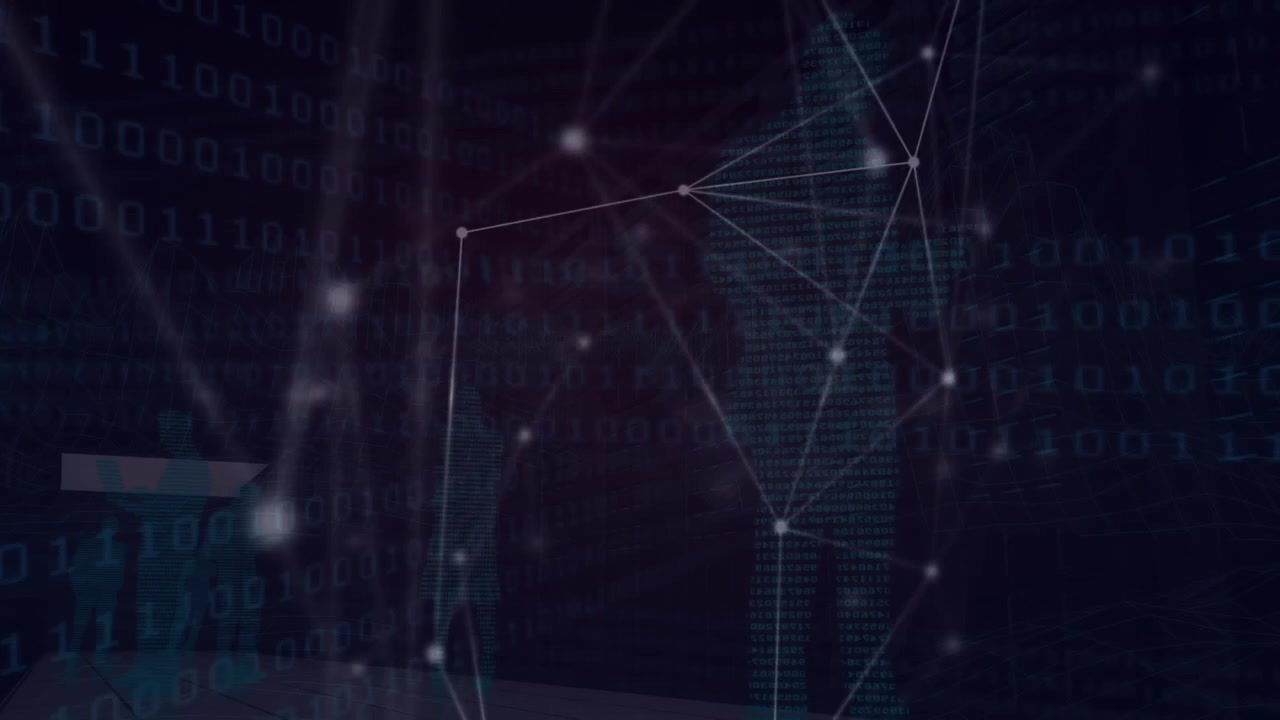 Animation of networks of connections with icons over data processing