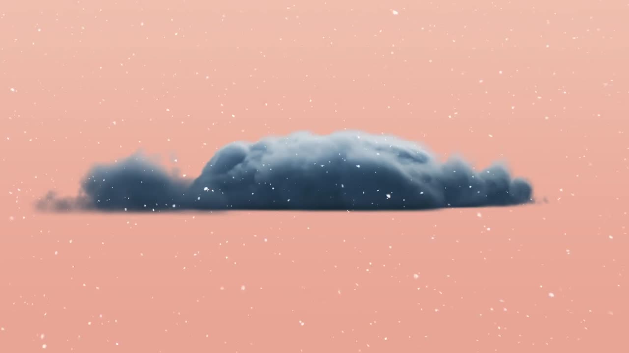 animación de nieve cayendo sobre una nube sobre un fondo rosado.