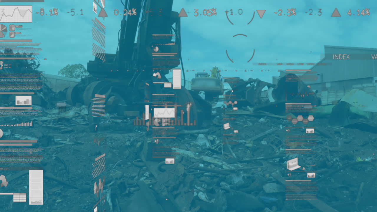 스크 야드에서 스크 기 기계에 대한 다채로운 인포그래픽 인터페이스의 애니메이션