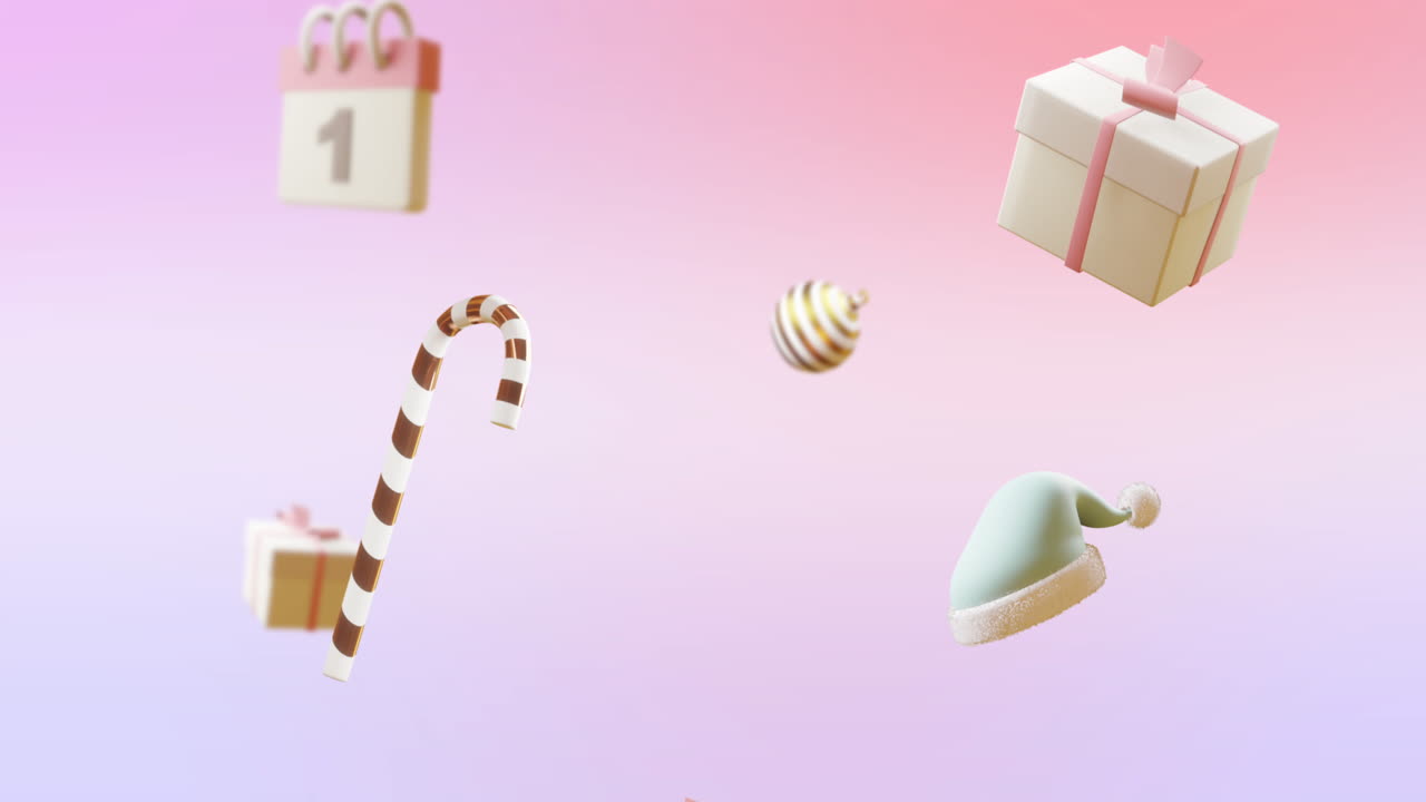 핑크색 배경 에 숫자 1 과 크리스마스 장식 을 가진 달력 의 애니메이션