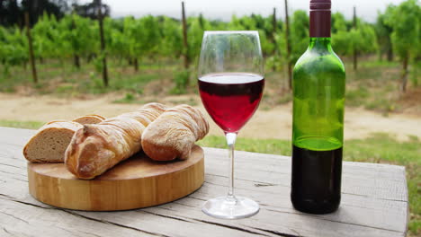 focus on bread with red wine