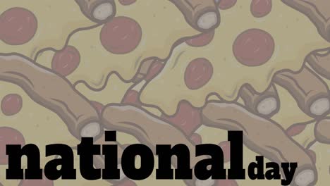 animación del texto del día nacional de la pizza y los iconos de la pizza sobre un fondo gris