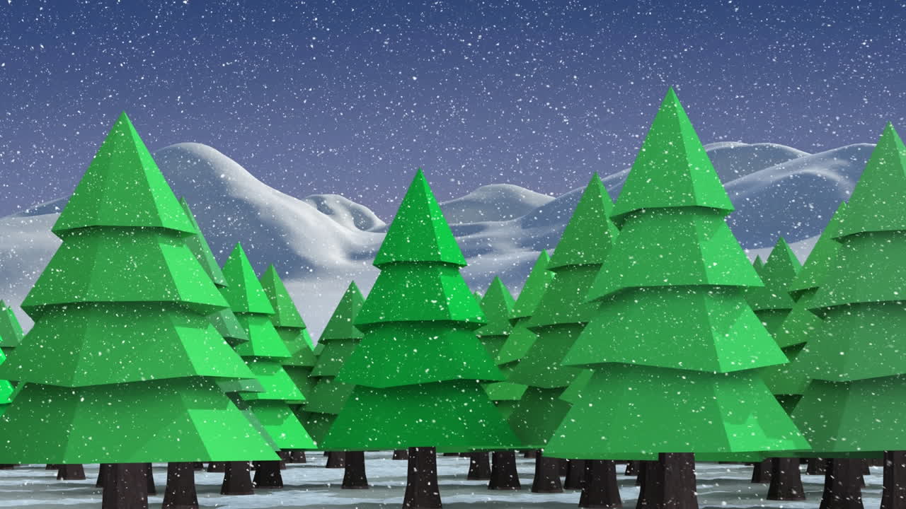 Animation of winter scenery with fir trees