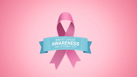 animación del logotipo de la cinta rosa y el texto del cáncer de mama que aparece sobre un fondo rosa