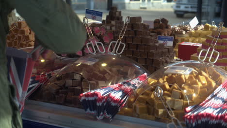 outdoor british themed sweets shop at festival in helsinki finland