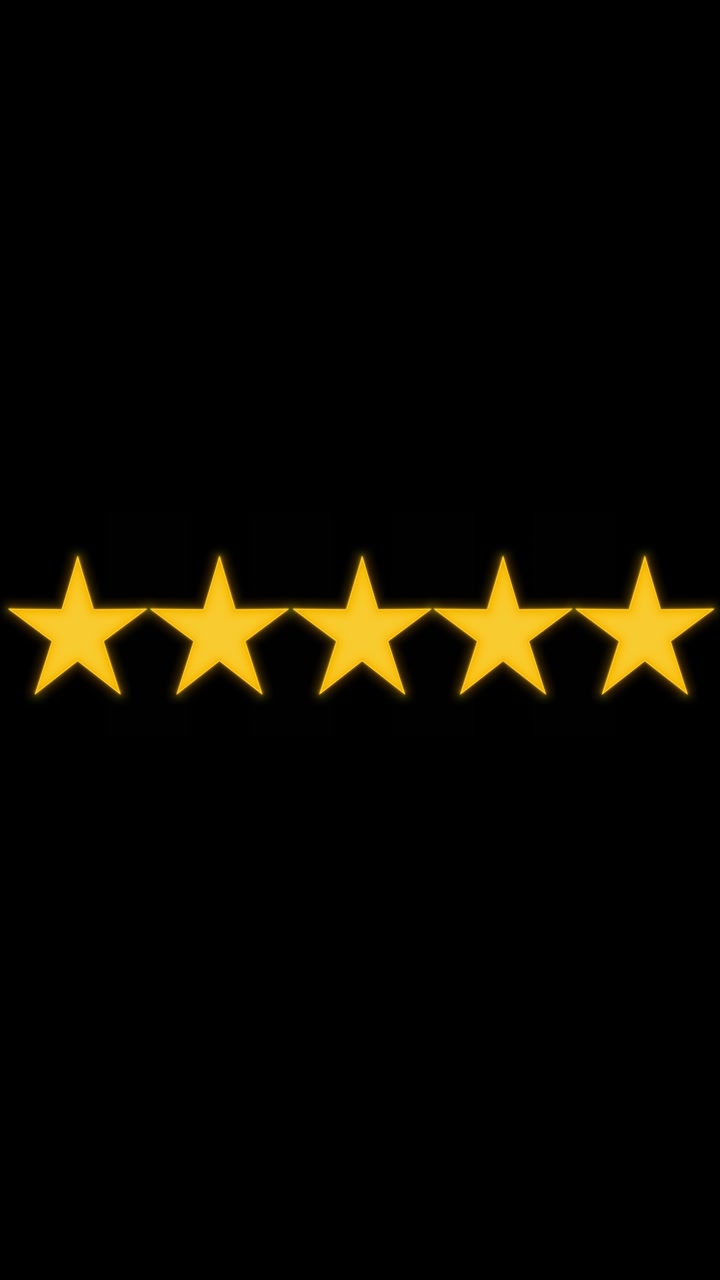 Five gold star rating background yellow review icons on clean black space for customer feedback