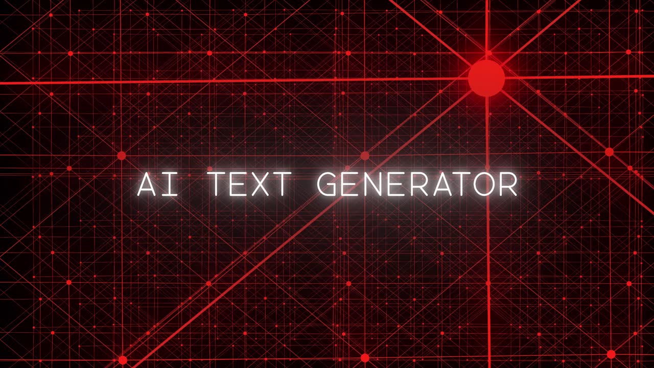 "AI TEXT GENERATOR" populates on screen while an ominous red network of particles comes together behind it