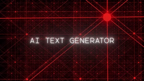 "ai text generator" populates on screen while an ominous red network of particles comes together behind it