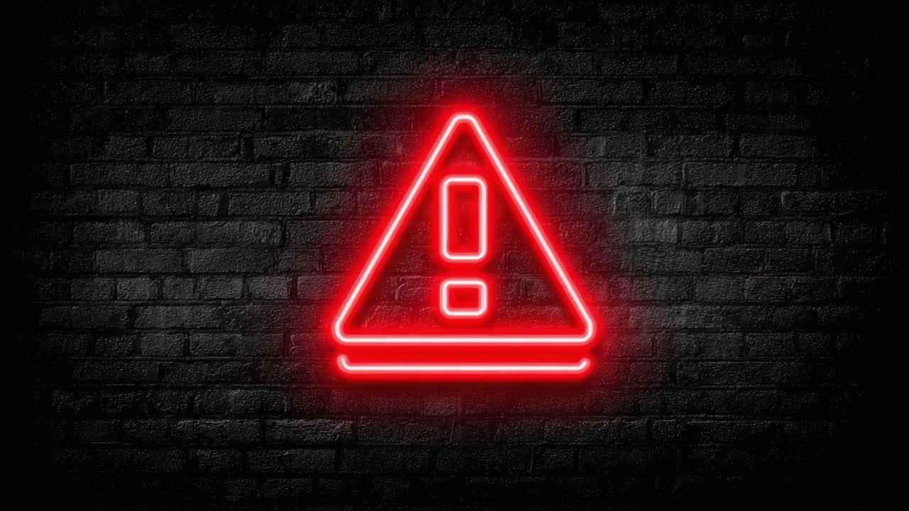 A Striking Red Neon Warning Sign Against a Dark Brick Wall, Signifying Caution and Alertness in a Bold Visual Format, Capturing Attention Through Its Brightness