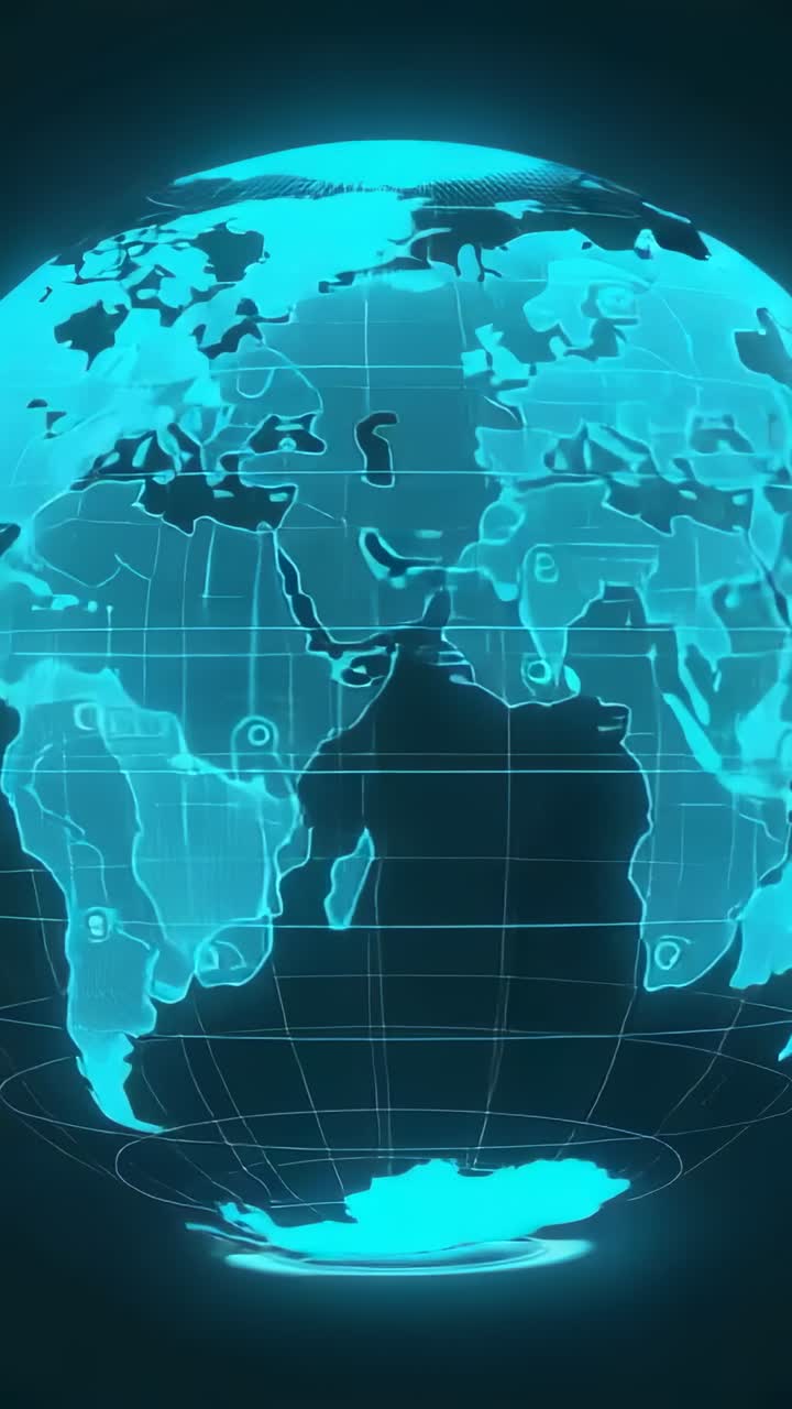 Vertical video: Spinning globe from Europe or Africa to Pacific at start in dark space with polar do