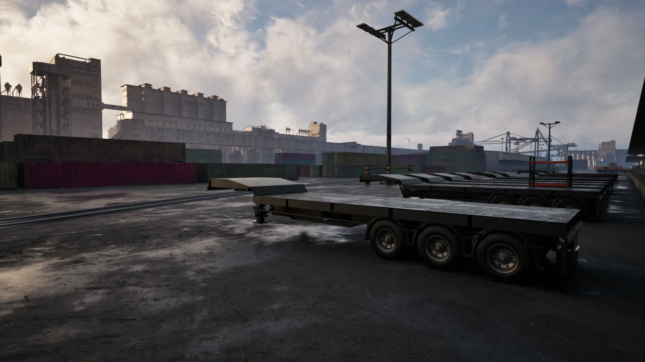 remolques de carga en un muelle marítimo