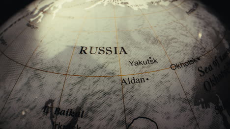 close-up of a world map focusing on russia