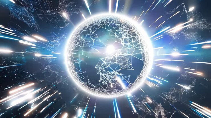 Futuristisk videokoncept med et sfærisk digitalt netværk