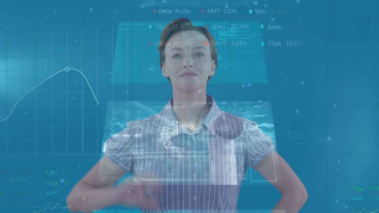 Animation of multiple interface over caucasian woman using futuristic technology