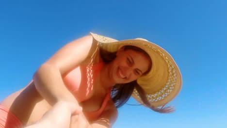 young couple having fun on beach