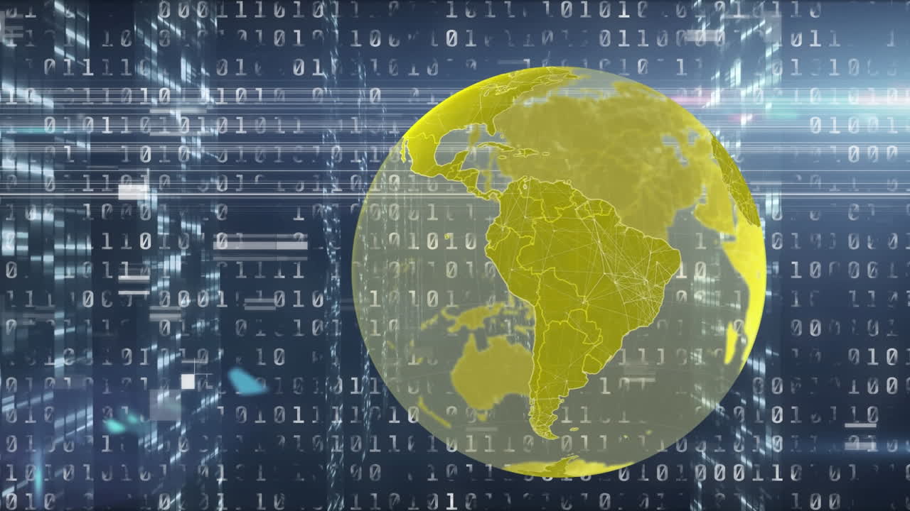 la animación digital muestra conexiones globales con datos financieros entre las palmeras.