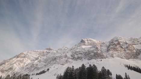 swiss mountain saentis in the alps with fresh snow and fog