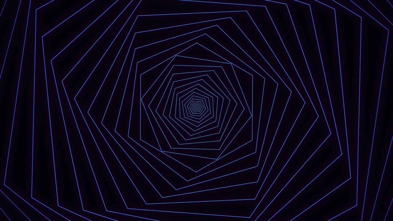 Abstract Rotating Hexagon Tunnel Animation with Glowing Blue Lines