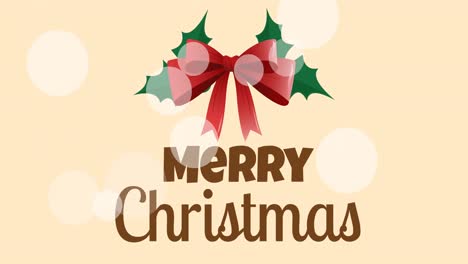 Animation-of-merry-christmas-text-with-christmas-decorations-and-light-spots-on-yellow-background