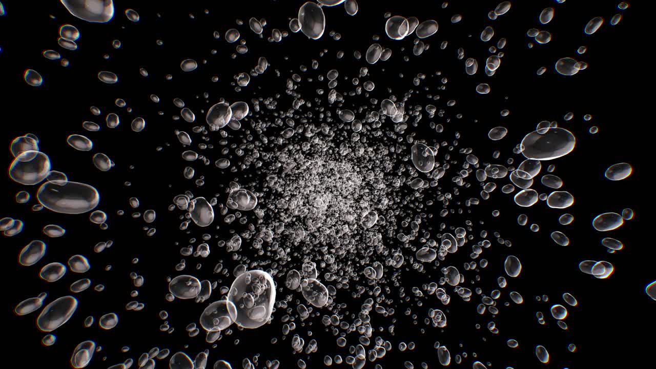 검은색과 색의 배경 위에 있는 아름다운 물속 거품의 움직임.