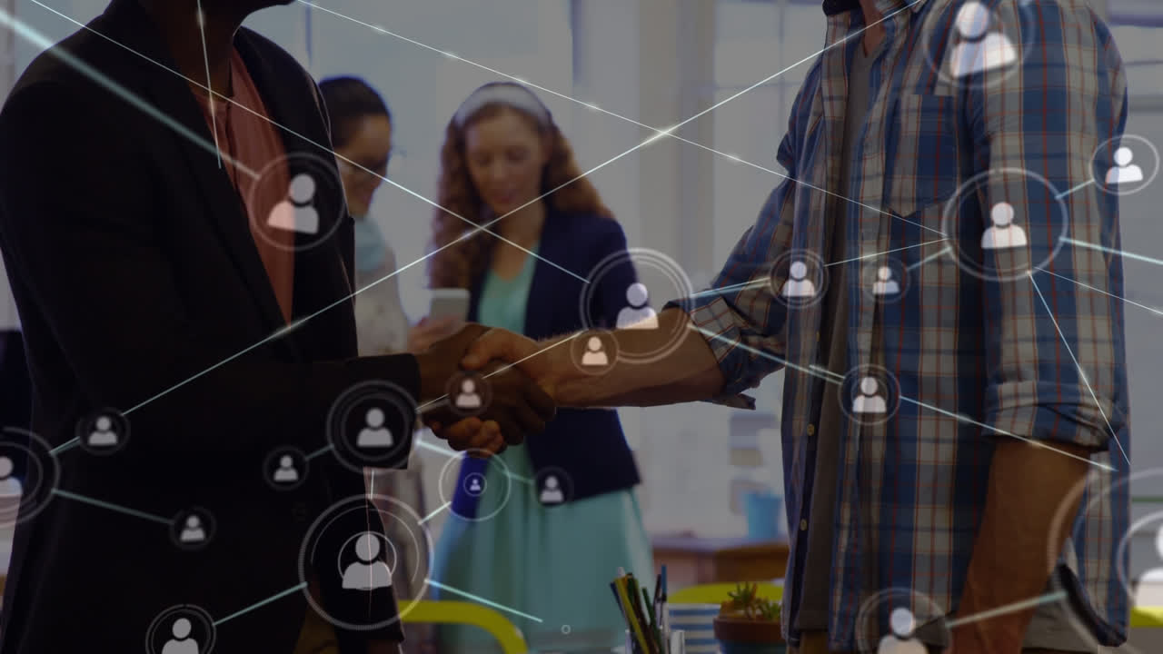 animación de la red de conexiones con iconos sobre mujer de negocios caucásica usando auriculares vr