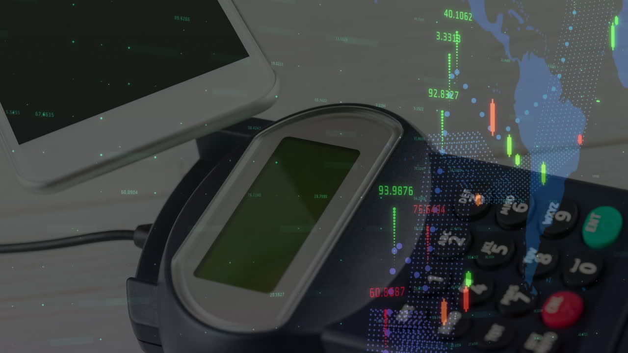 animación del procesamiento de datos financieros a través de terminales de tarjetas de crédito