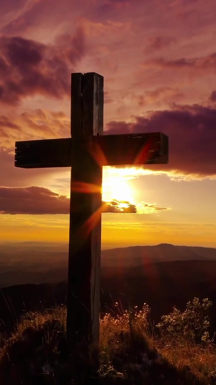 Croce religiosa sagomata contro un cielo all'ora d'oro.