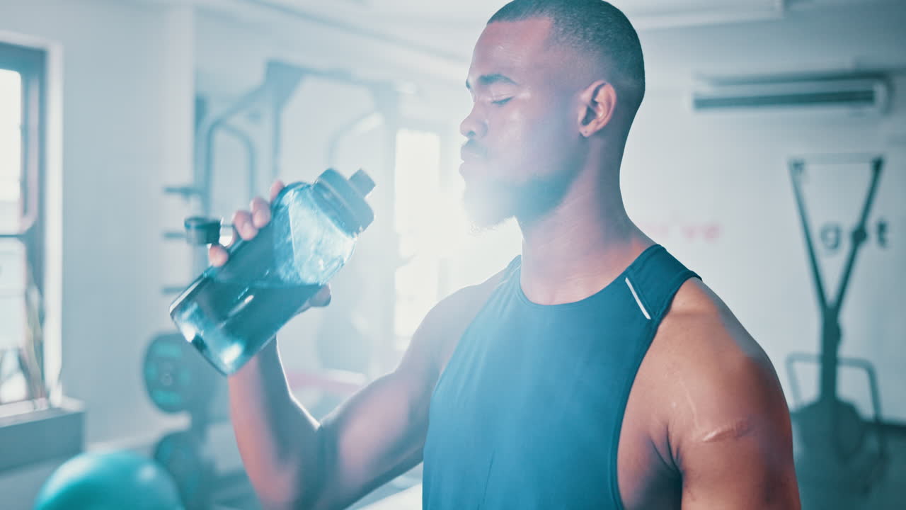 hombre bebiendo agua en el gimnasio