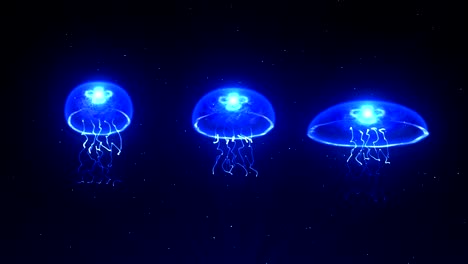 jellyfish illuminated with color light in the underwater, cg animation, loop