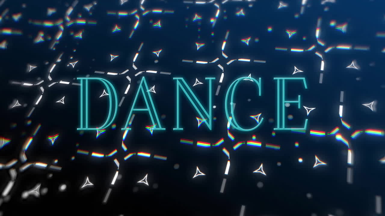 DANCE text animation over abstract geometric shapes and lines on dark background
