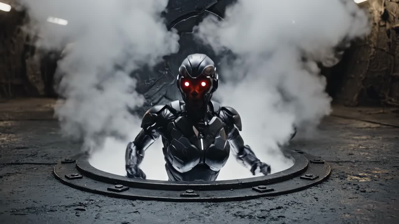 Futuristic Robot Emerging from a Tunnel