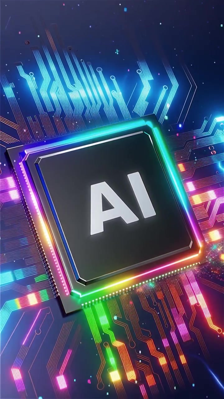 Sfondo tecnologico futuristico con chip AI e scheda madre
