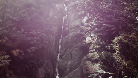 Menschen-Klettern-Felsigen-Wasserfall-Hoch-Oben-Im-Dichten-Wald-Hinauf