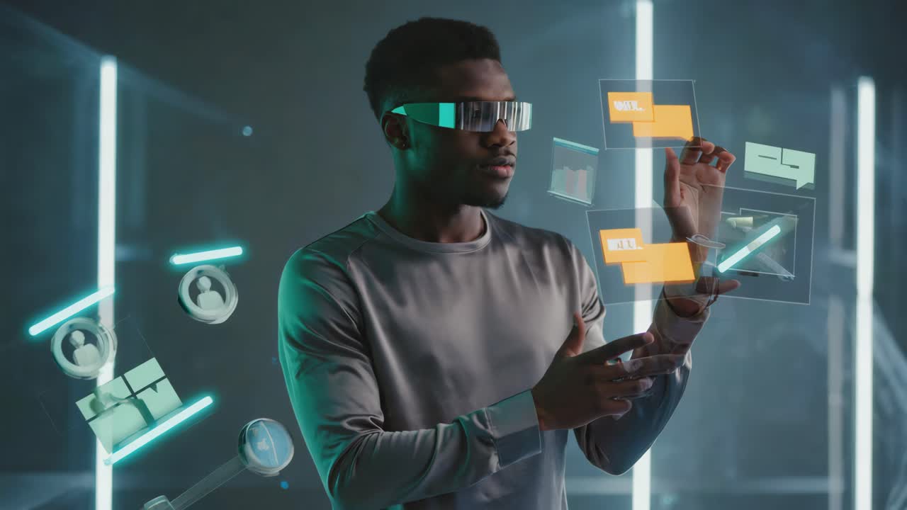 Man Interacting with Futuristic Augmented Reality Interface