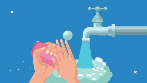 animación de celebración global del lavado de manos con lavado de mano con jabón y agua del grifo