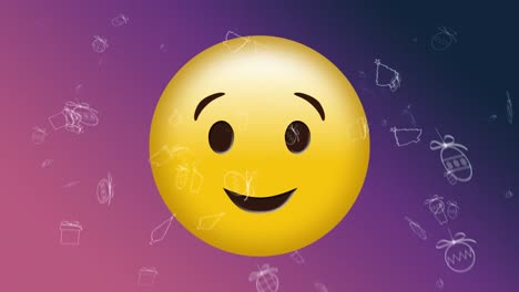 Animation-of-smiling-emoji-icon-on-purple-background